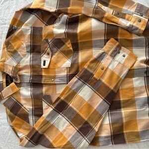 Howler Brothers Yellow and Brown Plaid Casual Button Down Shirt